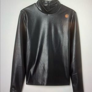 Faux leather top.